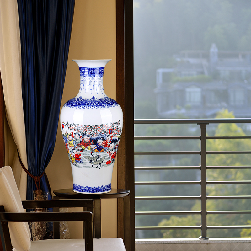 Jingdezhen ceramics archaize large blue and white vase bucket colors lotus flower pattern sitting room flower arranging Chinese style household furnishing articles