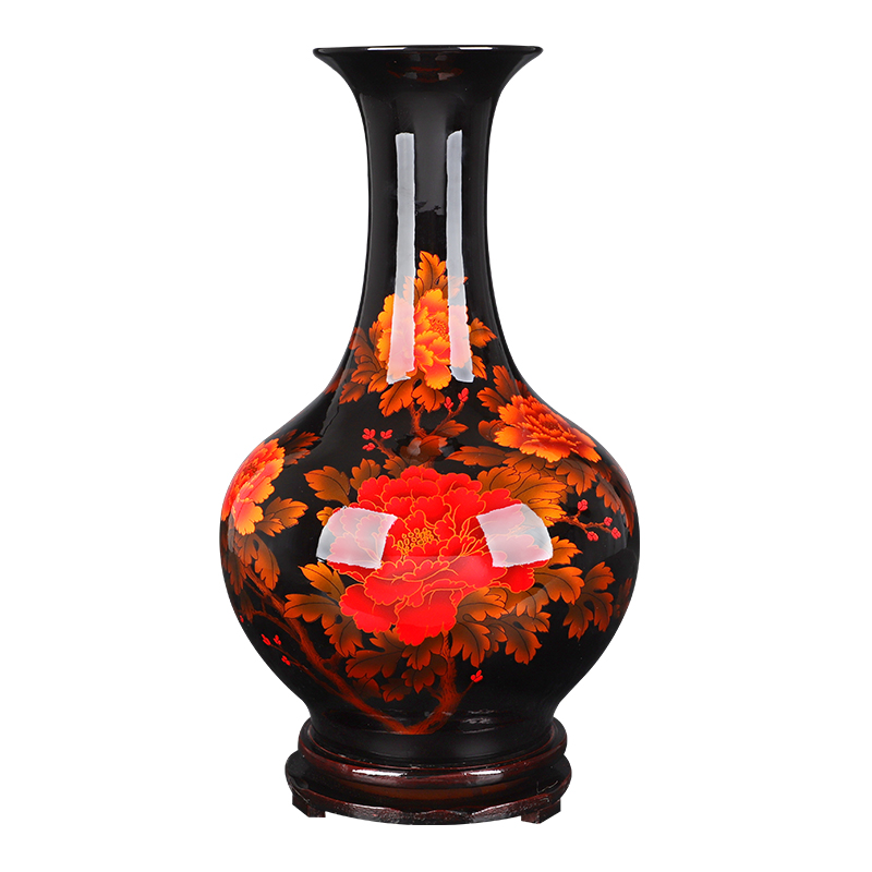 Jingdezhen ceramics glaze crystal vase furnishing articles China red sitting room of Chinese style household flower arranging wedding decoration