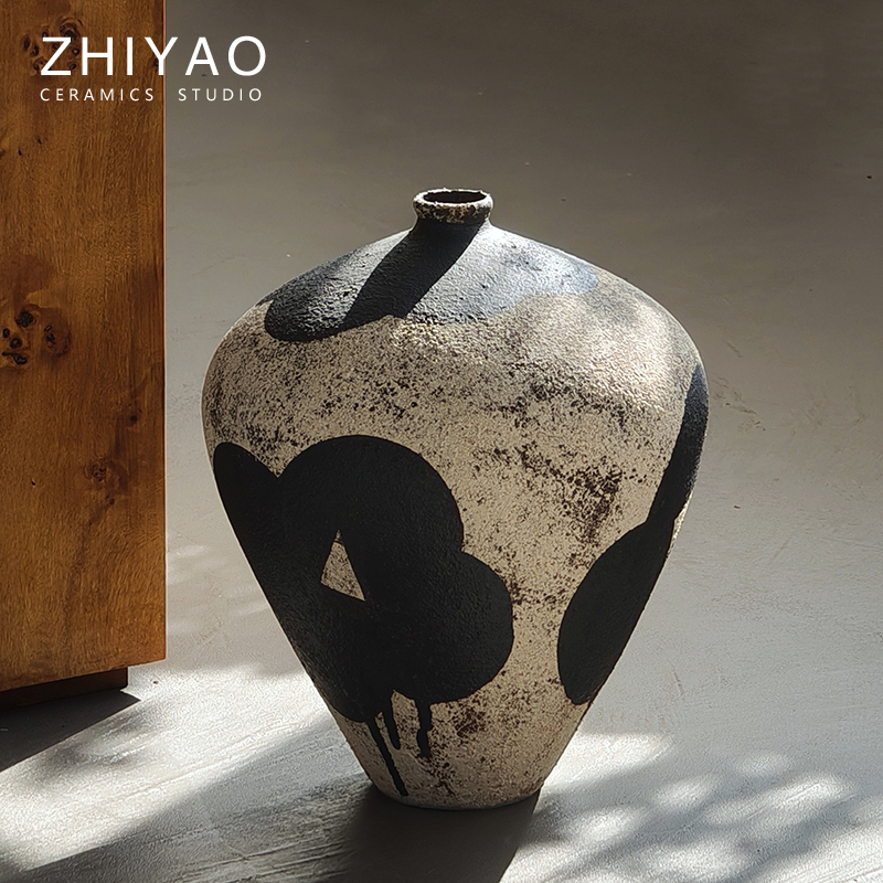 Zhiyao Original [Mo Yi] Wabi-Sabi Zen Style Handmade Ceramic Vase Art Ornament for Guesthouse Tea Room Flower Arrangement