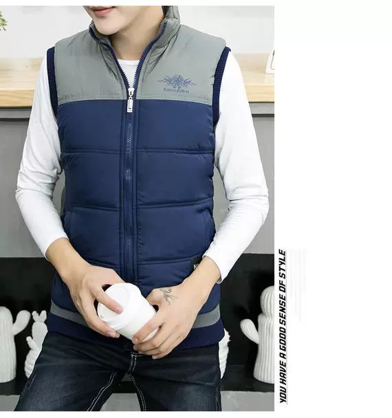 Mùa thu và mùa đông chất liệu cotton vest nam ấm áp bên ngoài mặc vest đẹp trai trẻ tuổi áo khoác không tay