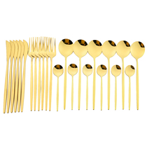 24pcs Gold Dinnerware Set Stainless Steel Cutlery Set Mirror