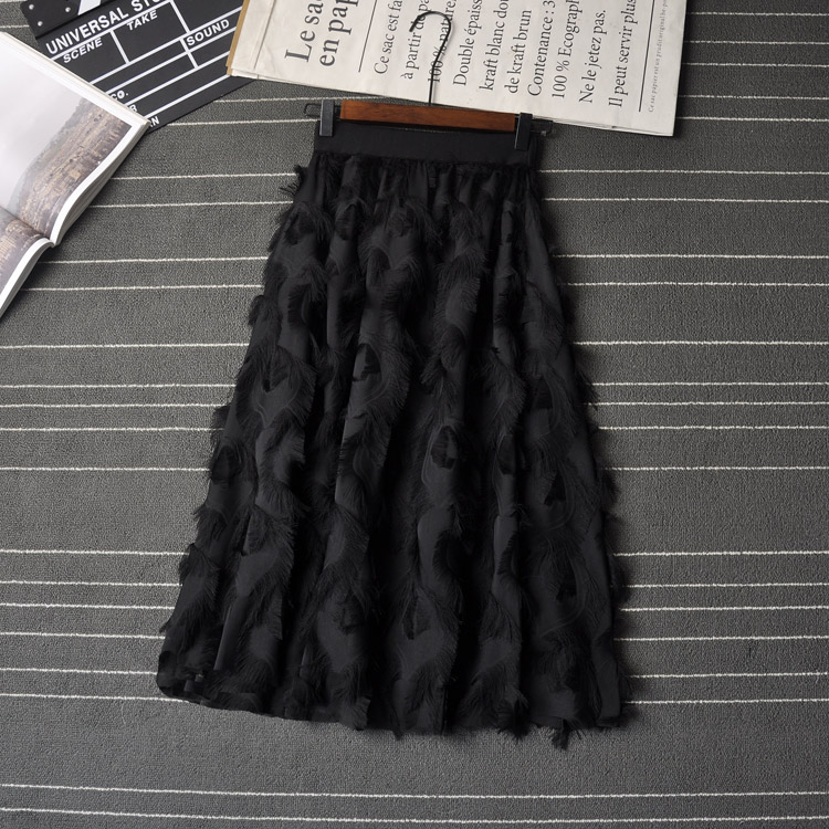 Ins siêu lửa váy váy cổ tích Hàn Quốc phiên bản của đàn hồi eo chic feather tua trong đoạn dài hoang dã một từ ô váy chân váy xoè