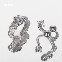 1STXULIE pure silver niche design ring studded with zircon irregular dark black lukewarm wind male and female forefinger