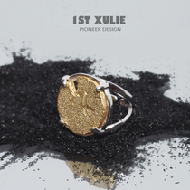 1STXULIE ring 925 sterling silver niche design round handmade dark cold wind ring mens and womens open ring