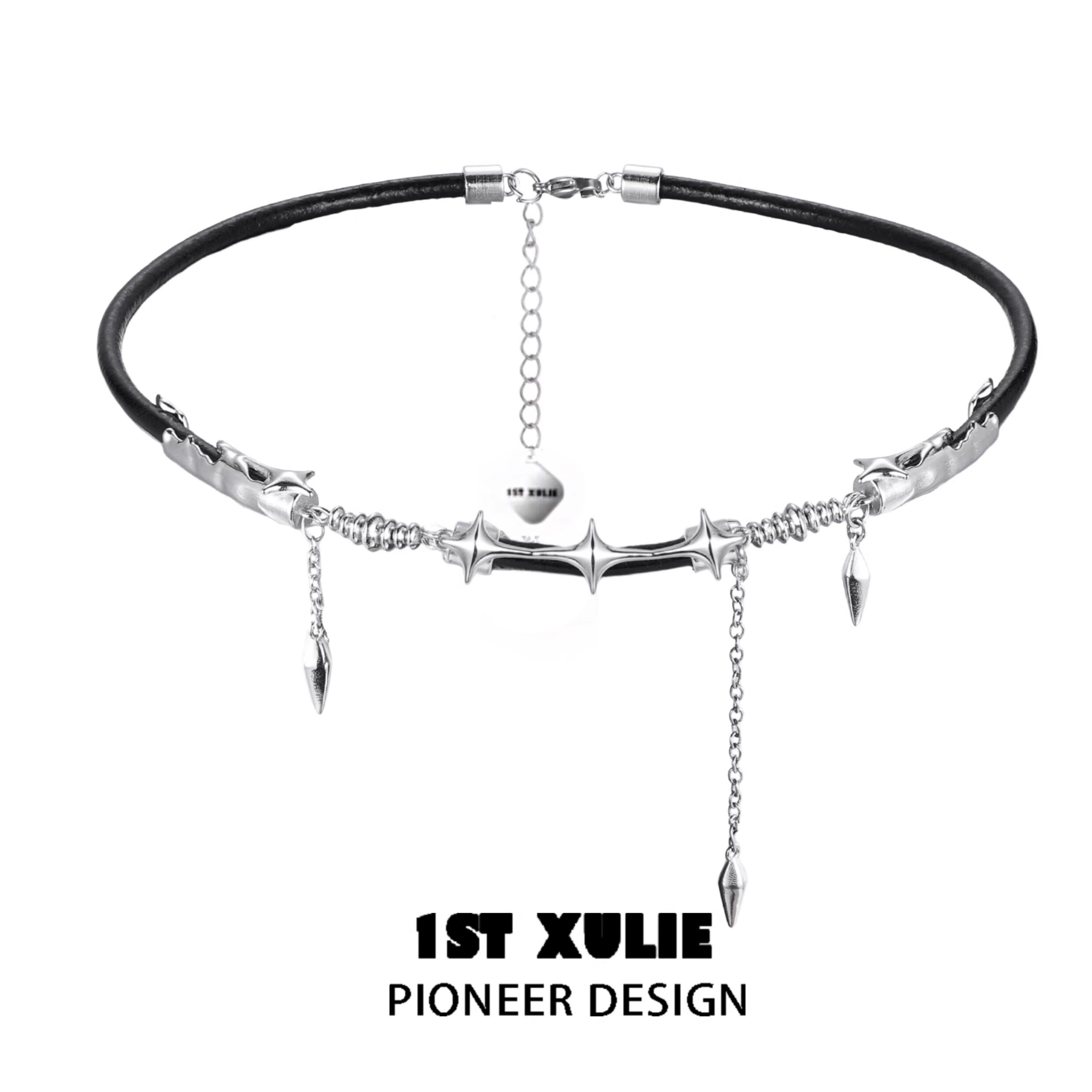 1STXULIE Leather Goth Choker with Metal Chain Tassels - Product image 7