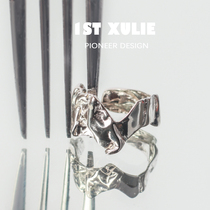 1ST XULIE925 Sterling Silver Niche Design Ring Irregular Bump Texture Dark Cold Wind Mens and Womens Ring