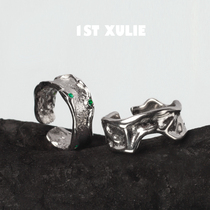 1STXULIE non-fading 925 sterling silver square ring niche design green zircon dark simple cold wind men and women