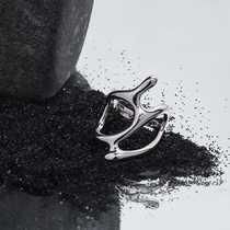 1STXULIE homemade ring 925 sterling silver niche design ring cold glossy cutout mens and womens open mouth ring