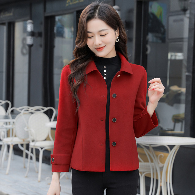 Double-sided velvet coat women's short section small spring and autumn new wool wool loose coat age-reducing doll collar mother's clothing