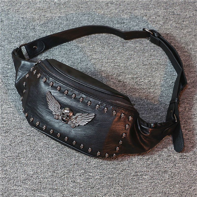 Tide Card Chest Bag Men Han Edition Tide 2020 Skulls Skull Head Rivet Men's Purse Large Capacity Casual Single Shoulder Satchel Bag