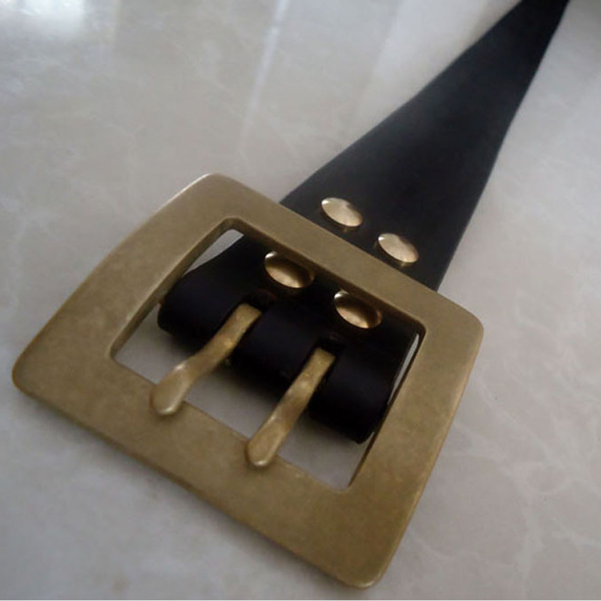 Muzi handmade pure copper vintage classic click style double needle vegetable tanned leather belt buckle pants with head single buckle price