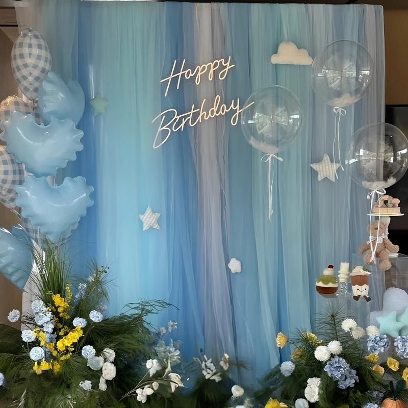 Blue Theme Gauze Background Wall Decoration Birthday Party Kindergarten Environment Creation Festival Wedding Stage Decoration Mesh Blue Theme Gauze Background Wall Decoration Birthday Party Kindergarten Environment Creation Festival Wedding Stage Decoration Mesh