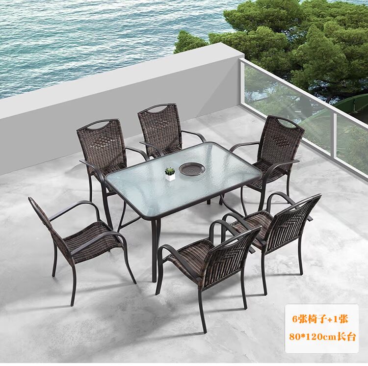 Bàn ghế ngoài trời kết hợp ghế mây sân vườn giải trí chống thấm nước chống nắng sắt rèn đồ nội thất ngoài trời sân thượng mây bàn ghế với ô - Bàn ghế ngoài trời / sân ghế để ban công