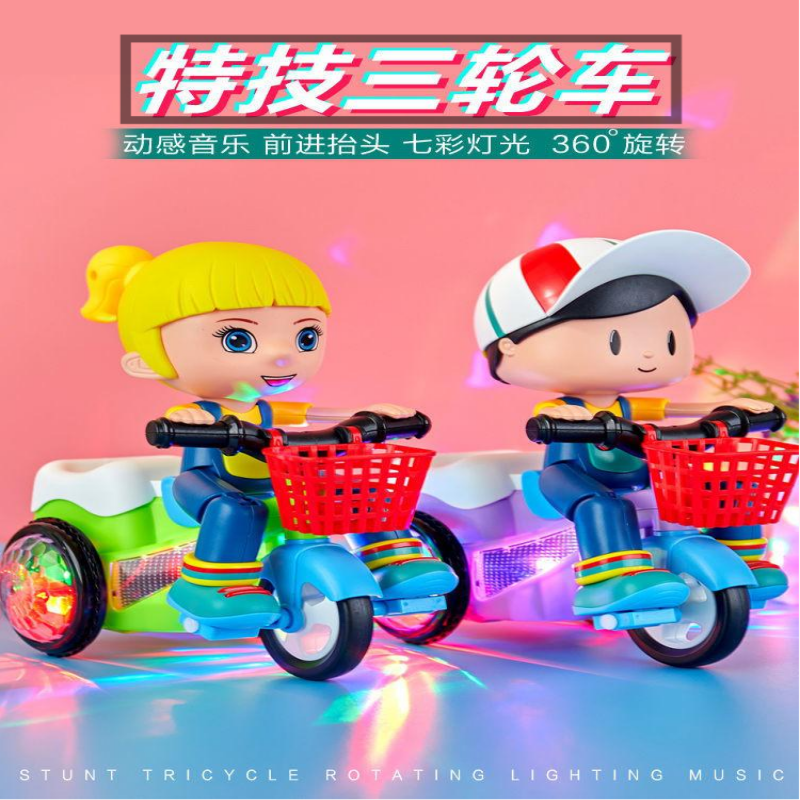 Shake-in-head doll stunts Acrobatic Lights Music Children Electric Spin Cyclists Toy Presents