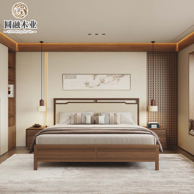 Song-Style Aesthetic Solid Wood Bed, Modern Minimalist New Chinese Style with Soft Backrest, 1.85 High-End Master Bedroom Wedding Bed, Homestay Bedroom Furniture Song-Style Aesthetic Solid Wood Bed, Modern Minimalist New Chinese Style with Soft Backrest, 1.85 High-End Master Bedroom Wedding Bed, Homestay Bedroom Furniture