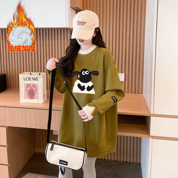 Maternity Autumn and Winter Clothing, Mid-Length, Extra Large Size, Fleece-Lined, Thickened Silver Fox Velvet, Fake Two-Piece Sweatshirt, Women's Loose Coat, Cotton Coat Maternity Autumn and Winter Clothing, Mid-Length, Extra Large Size, Fleece-Lined, Thickened Silver Fox Velvet, Fake Two-Piece Sweatshirt, Women's Loose Coat, Cotton Coat