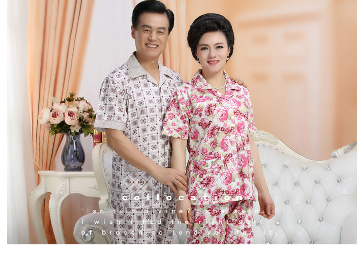 Mùa hè nam giới và phụ nữ trung niên đồ ngủ cotton ngắn tay quần kích thước lớn cardigan cha mẹ trung niên dịch vụ nhà phù hợp với