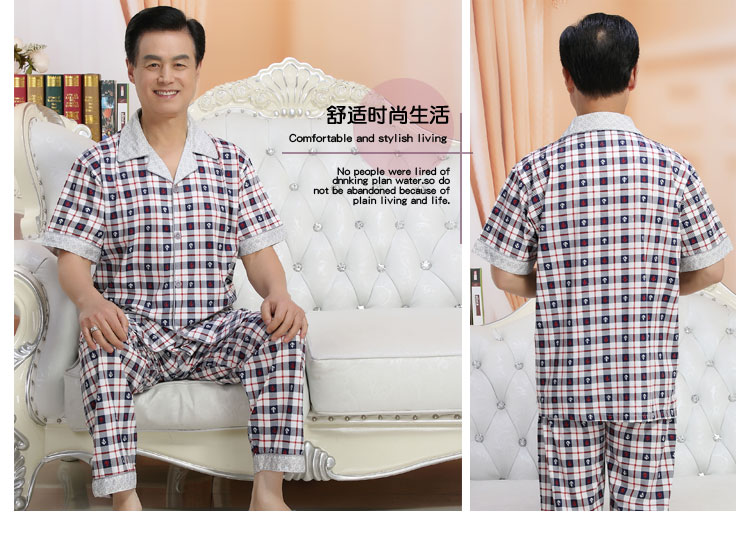 Mùa hè nam giới và phụ nữ trung niên đồ ngủ cotton ngắn tay quần kích thước lớn cardigan cha mẹ trung niên dịch vụ nhà phù hợp với