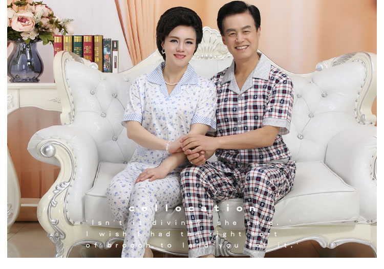 Mùa hè nam giới và phụ nữ trung niên đồ ngủ cotton ngắn tay quần kích thước lớn cardigan cha mẹ trung niên dịch vụ nhà phù hợp với