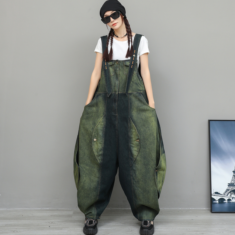Unique Niche Design Irregular Cut Distressed Denim Wide-Leg Overalls for Women Spring High-Waisted Sleeveless Jumpsuit Trendy