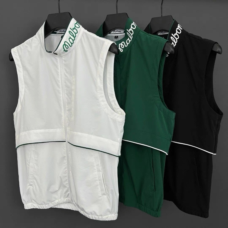 Korean Malbon Golf Summer Men's Zip-Up Stand Collar Sleeveless Vest Casual Jacket Men's Coat