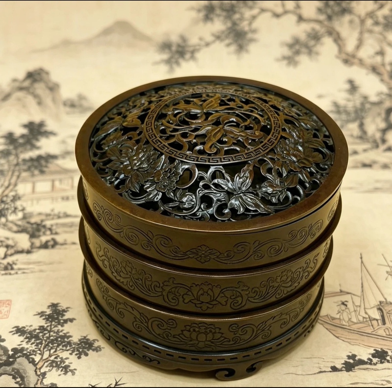 【Qianxiangfang】Dierdaohan Su Gong All-Copper Three-Layer Furnace Suitable for 10cm Seal Stamps, Can Add Layers Later