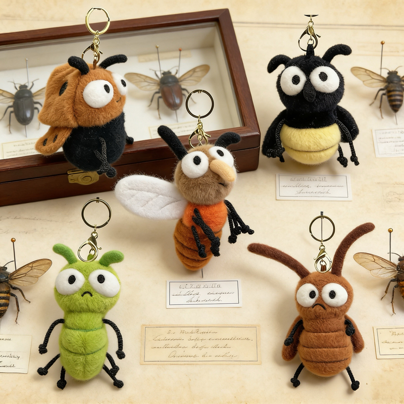 In-Stock Cartoon Cute Mosquito Caterpillar Bee Insect Series Plush Toy Keychain Pendant Doll Figurine
