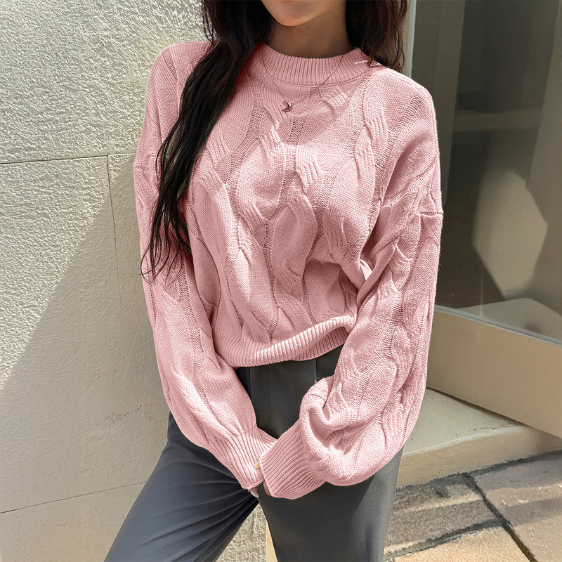 Cross-Border European and American Foreign Trade Women's Clothing Autumn and Winter Amazon Independent Site Casual Simple Long-Sleeved Bottoming Shirt Knitted Sweater