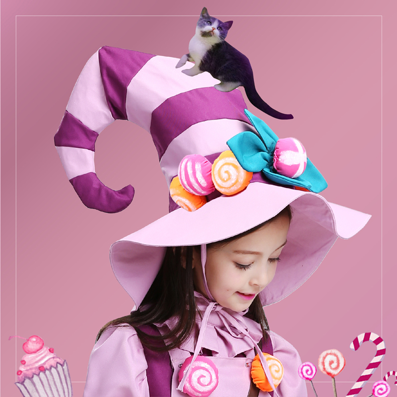 Halloween Kidsren's Costume Cosplay Girl Candy Witch Hat Masquerade Girl Witch Dress up Hat