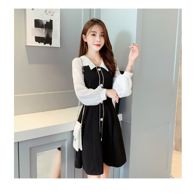 VK旗艦店 韓系收腰顯瘦polo假兩件拼接長袖洋裝