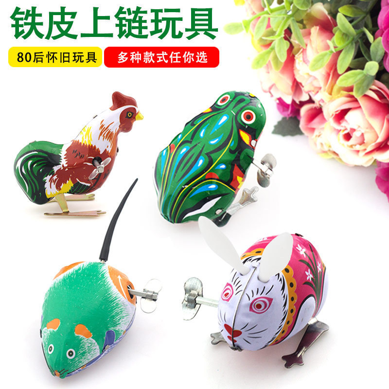 Classic 80 nostalgic toy tin frog winding spring bouncing small animal children's educational toys wholesale source