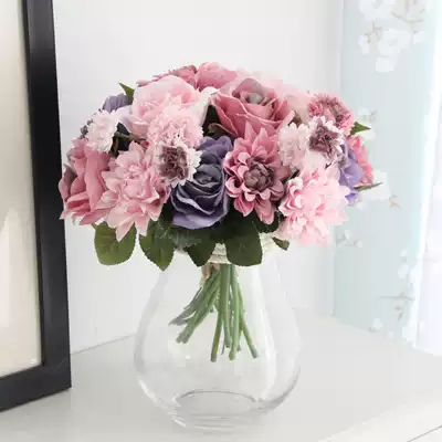 Simulation rose bouquet European-style high living room bedroom desk decoration decoration fake flower silk flower arrangement