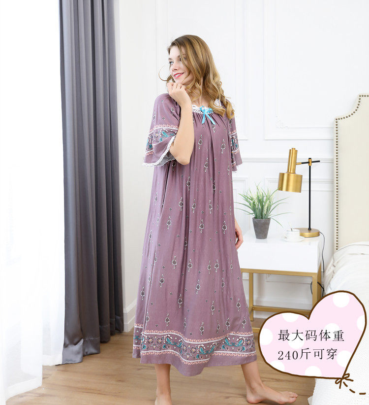 Summer ladies' cotton silk long with enlarged code extractable pyjamas princess pyjamas sleeping pyjamas for holiday travel beach skirts-Taobao