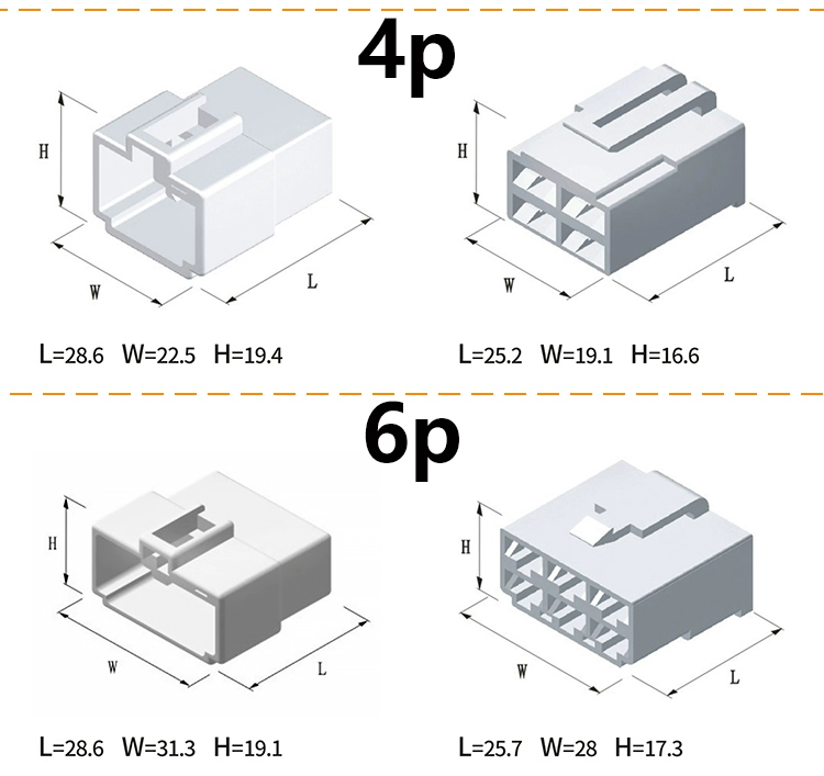 Đầu nối xe điện 2p đầu nối xe hơi 4p thiết bị dòng điện cao dây cắm nam và nữ phích cắm mông 6.3mm