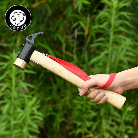 ໄມ້ຄ້ອນ Canopy ທອງເຫລືອງ Handle ໄມ້ tent camping camping hammer ກາງແຈ້ງເລັບດຶງອຸປະກອນເສີມ Portable hammer