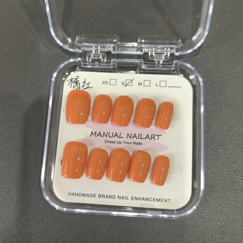 Orange Handmade Wearable High-End 2026 New Year Style Elegant Complexion-Enhancing Solid Color Nail Art