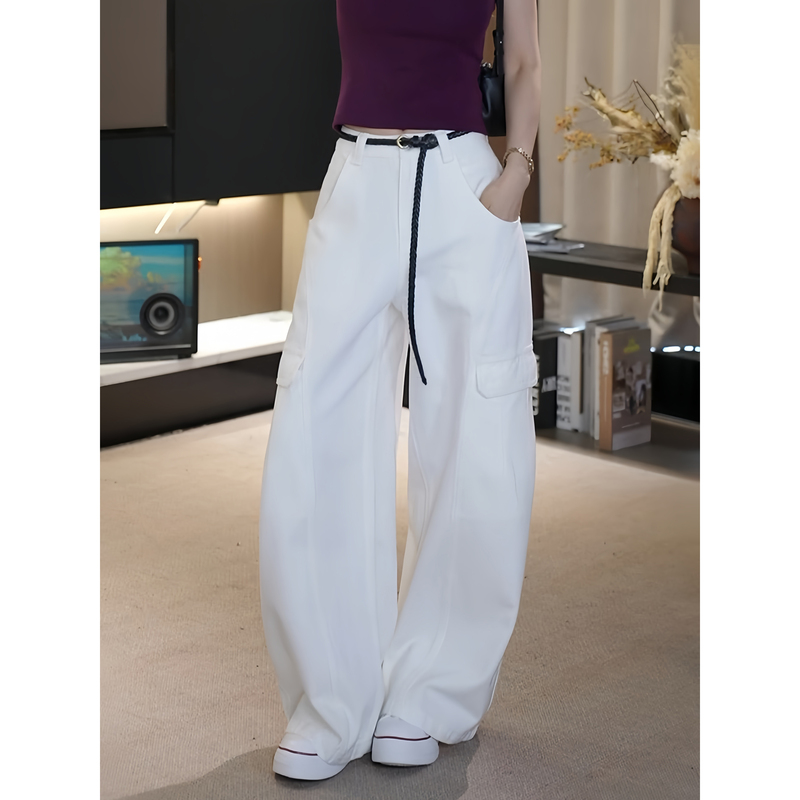 Ah Double Asfo【Fine Workmanship】Fashionable Washed Soft Denim Tencel Cotton Wide-Leg Scimitar Work Pants Xxk01430 Ah Double Asfo【Fine Workmanship】Fashionable Washed Soft Denim Tencel Cotton Wide-Leg Scimitar Work Pants Xxk01430