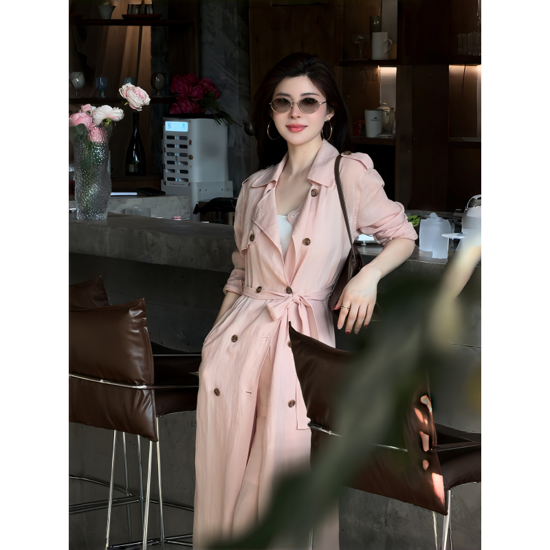 Ah Double Asfo【Fenghua】Ramie Tencel Yarn-Dyed Light Luxury Versatile Thin Sunscreen Windbreaker Jacket Fy00431