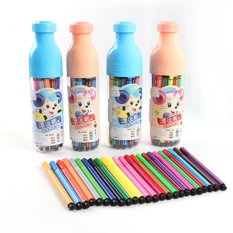 Children drift bottle watercolor pen 12 color non-toxic washable suit 24 color male girl baby painting paintbrush