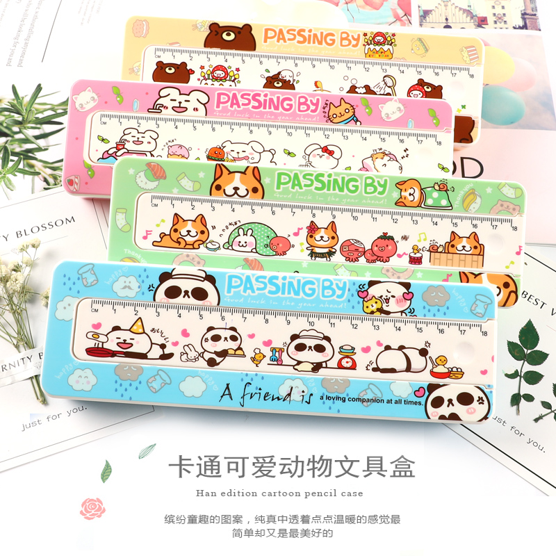 Cartoon Cute Animal Monolayer pencil case with 15 cm Ruler Elementary School Students Prize Creative Children Pen Box Prizes