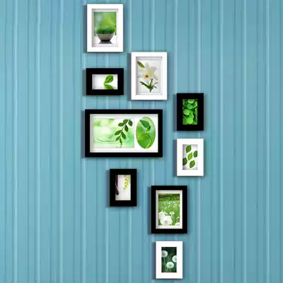 Solid wood staircase aisle creative photo wall photo frame combination photo wall photo background wall 9 frames