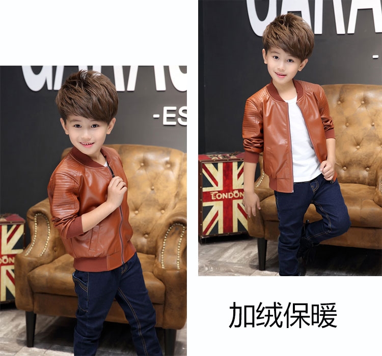 Phiên bản Hàn Quốc của mùa thu và mùa đông quần áo trẻ em áo khoác da bé trai 5-15 tuổi Cậu bé nhỏ và trung cổ áo khoác trẻ em cộng với nhung dày cửa hàng quần áo trẻ em
