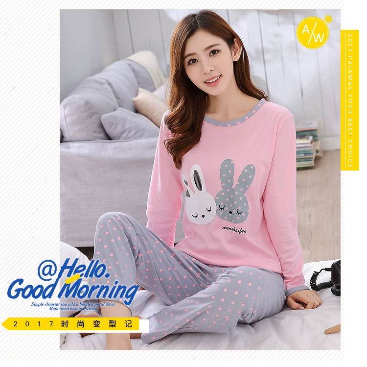 Mới mùa thu phim hoạt hình cotton dài tay đồ ngủ nữ mùa thu và mùa đông mẫu thường xuyên phù hợp S mã phiên bản Hàn Quốc của dịch vụ nhà dễ thương