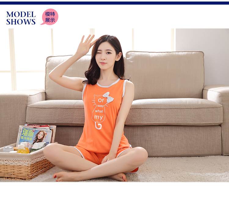Mùa hè mặc phụ nữ đồ ngủ không tay bông thường mùa hè cô gái vest quần short bông phù hợp với dịch vụ nhà