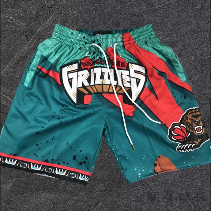 Американские шорты Grizzlies с вышивкой из плотной ткани show, мужские ретро быстросохнущие дышащие свободные уличные спортивные брюки с пятью точками, баскетбольные брюки