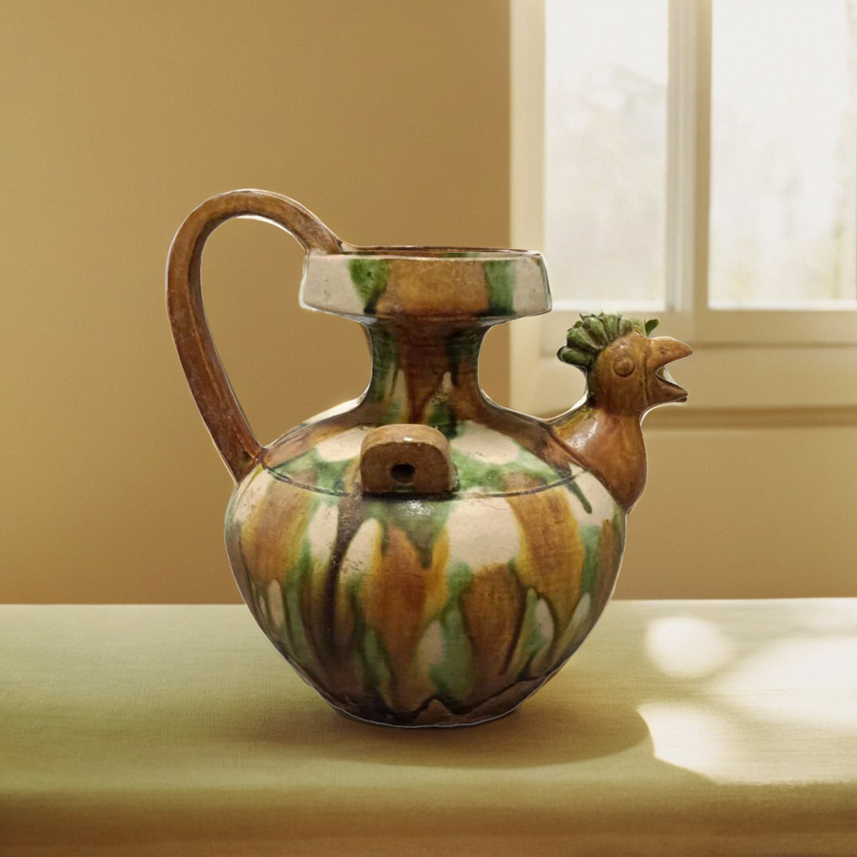 Three-color chicken head pot ceramic hotel cultural decoration ornaments