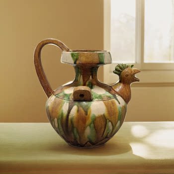 Three-color chicken head pot ceramic hotel cultural decoration ornaments