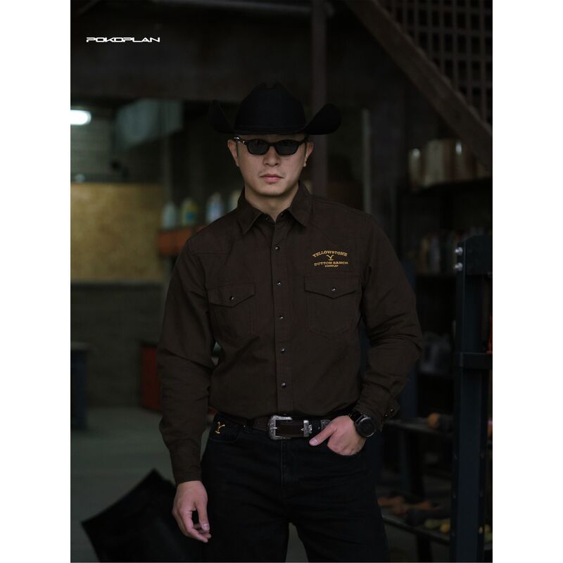 【Pokoplan】Yellowstone American-Style Embroidered Vintage Heavy-Duty Workwear Casual Shirt 【Pokoplan】Yellowstone American-Style Embroidered Vintage Heavy-Duty Workwear Casual Shirt