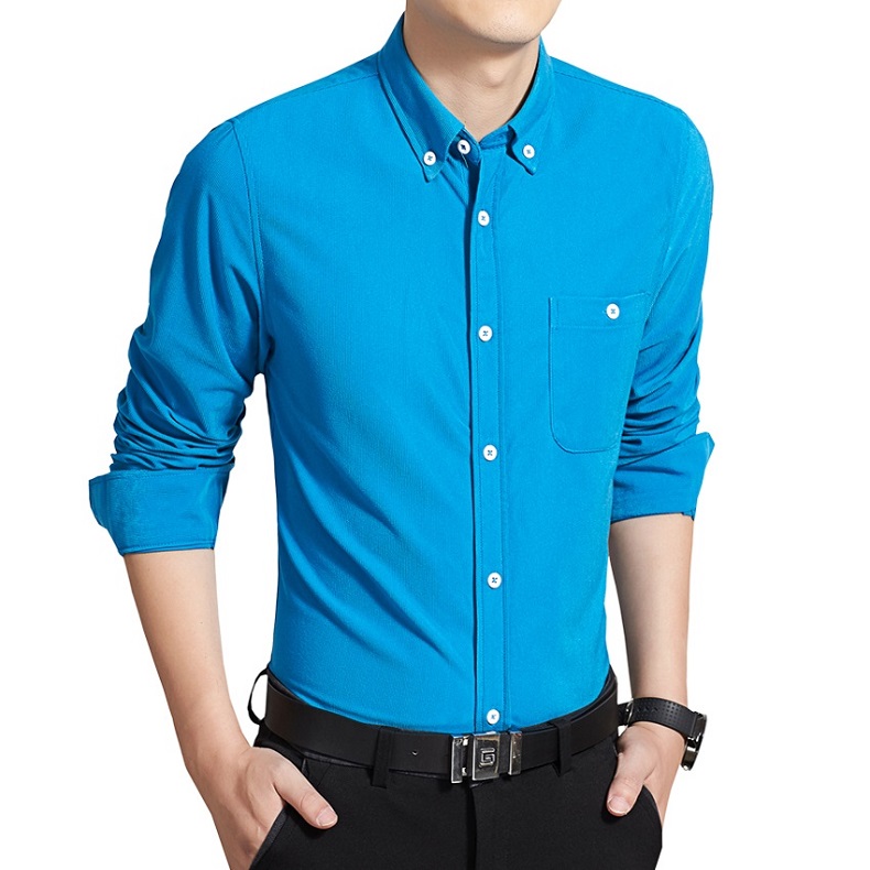 Mùa xuân và thu đông retro áo nhung dài tay nam kinh doanh tự canh tác giản dị áo sơ mi màu rắn quần áo nam áo sơ mi nam sọc