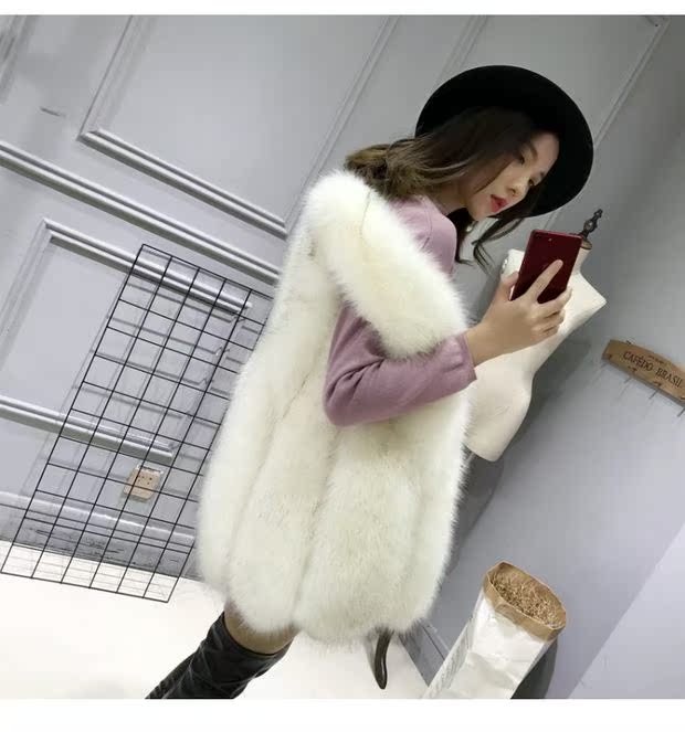 Mùa thu và mùa đông mới giả lông cáo lông cỏ trong đoạn dài nhỏ giọt lông vest lưới màu đỏ là áo khoác mỏng nữ ao long